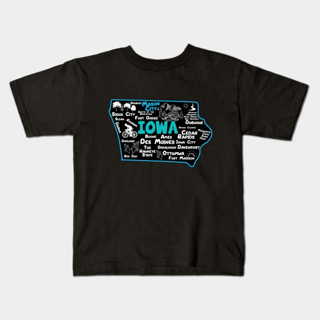 Mason City Iowa Map Des Moines Cedar Rapids, Sioux City, Boone, Ames, Davenport, Ottumwa, Fort Madison Kids T-Shirt by BoogieCreates